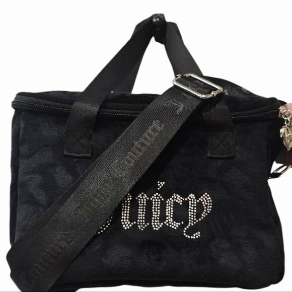 Juicy Couture Rhinestone Logo Embossed Leopord Velour Insulated Lunch Tote Bag - Picture 8 of 15
